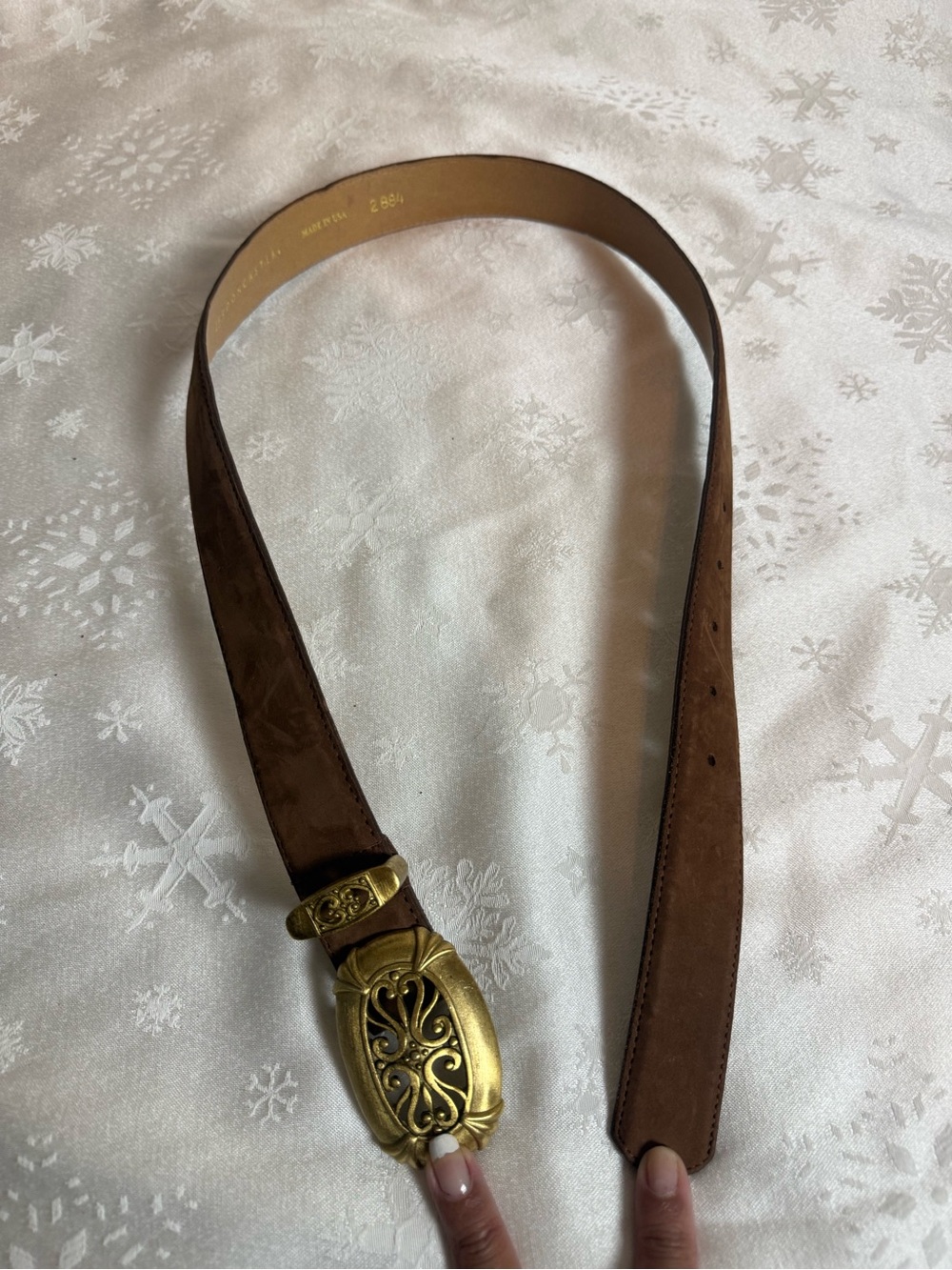 Vintage Doncaster Brown Leather Belt M Ornate Gold Buckle Made USA Boho 90s